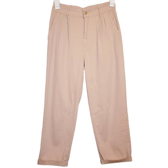 Mango womens blush pink peach pleated front cotton cuffed baggy trouser pants - Picture 1 of 10